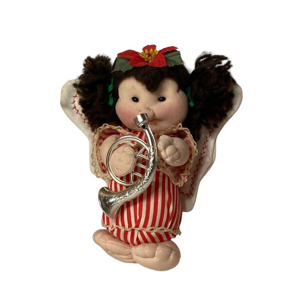 Vintage Christmas Angel Dolls Band Trumpets Horn Nostalgia set 3 handmade soft - Picture 1 of 14